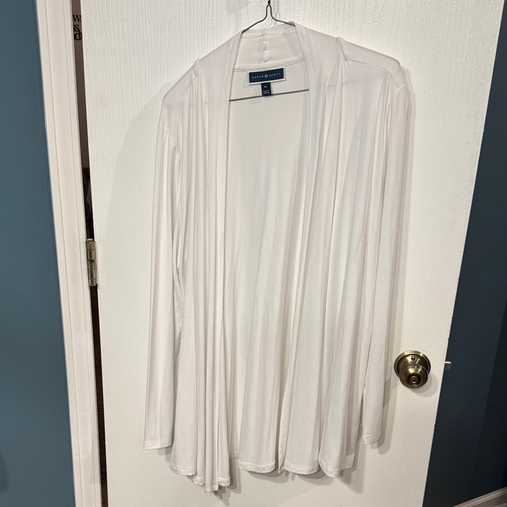 Karen Scott Classic White Open Cardigan